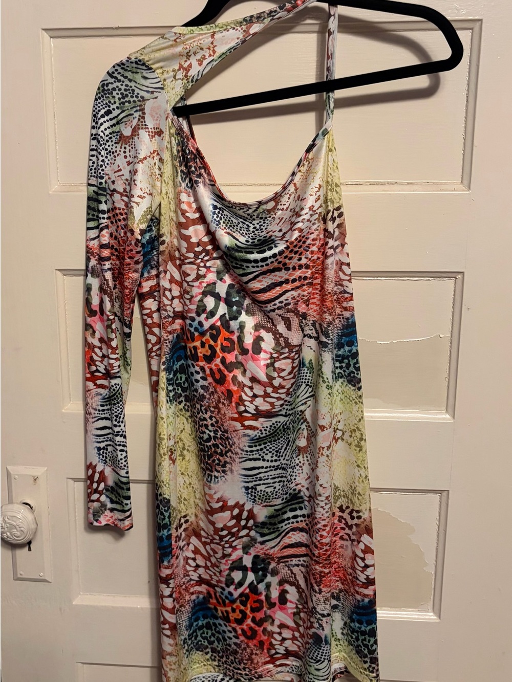 SHEIN Multicolor Asymmetrical One-Shoulder Animal Print Dress